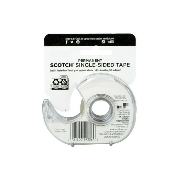 Scotch Single Sided Permanent Tape, Clear, 3/4" x 400", 1 Dispenser