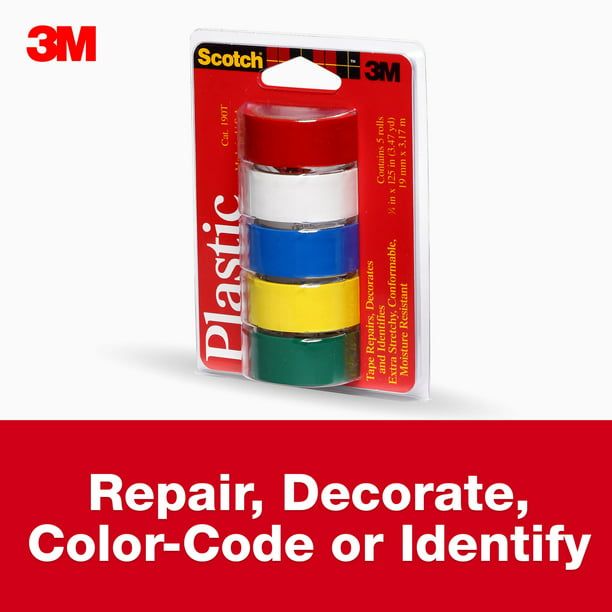 Scotch Colored Plastic Tape, 3/4 in x 125 in, Red, White, Blue, Yellow, Green