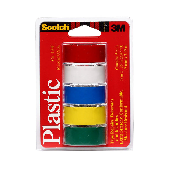 Scotch Colored Plastic Tape, 3/4 in x 125 in, Red, White, Blue, Yellow, Green