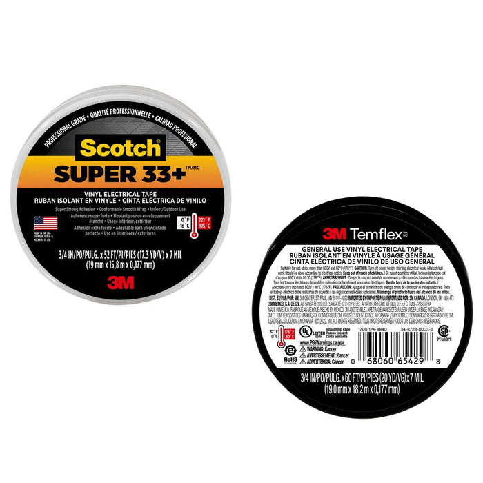 Scotch Super 33+ Vinyl Electrical Tape Roll And 3M 3407NA Friction Tape Roll, 2 Rolls Total