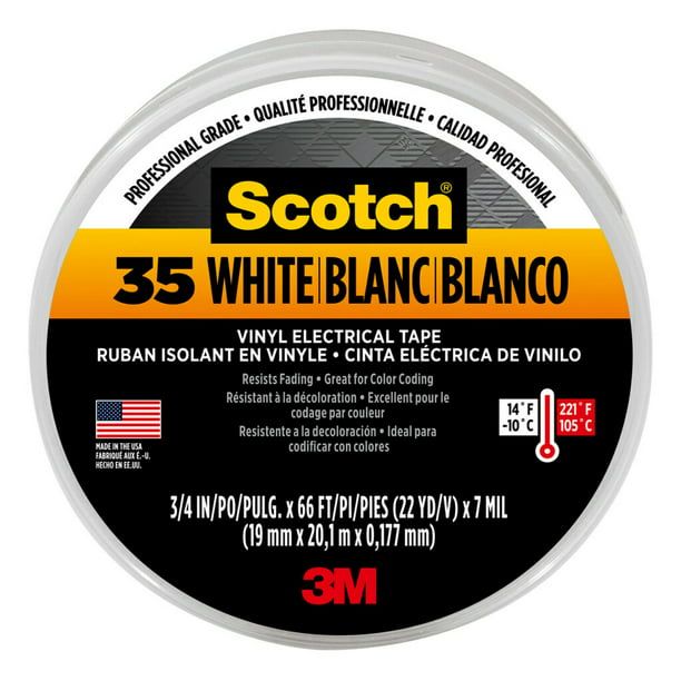 Scotch Professional Electrical Tape, White, 3/4 in. X 66 ft. X 7 mil