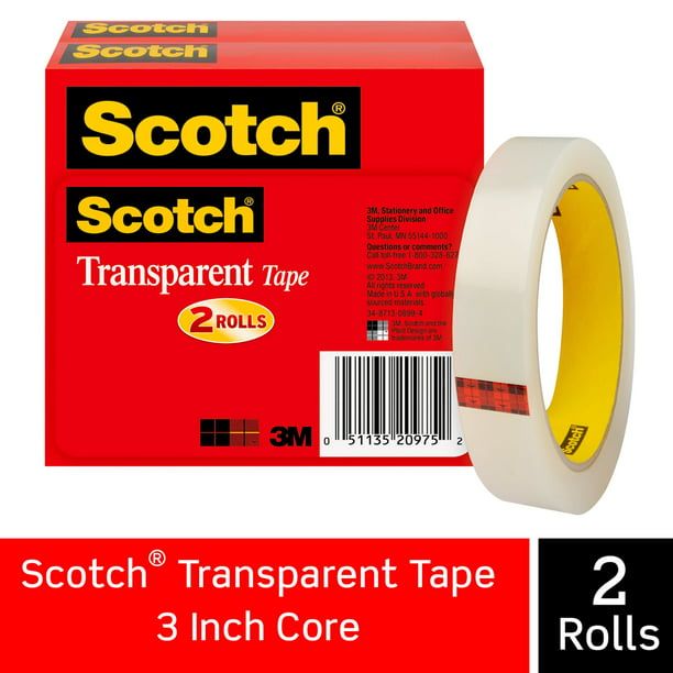 Scotch Transparent Tape, 3/4 in. x 2592 in., 2 Rolls