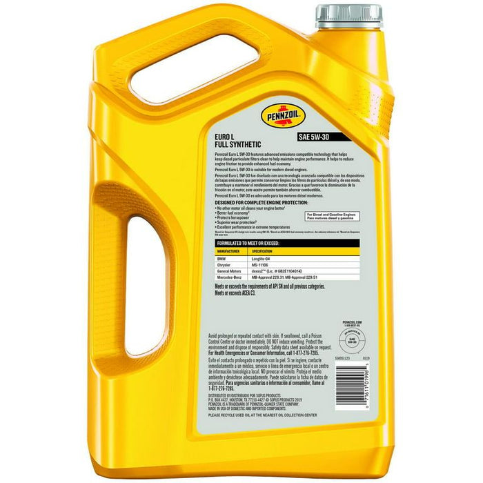 Pennzoil Platinum Euro L Full Synthetic 5W-30 Motor Oil, 5 Quart