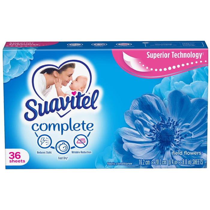 Suavitel Complete Dryer Sheets, Field Flowers Scent, 36 Count