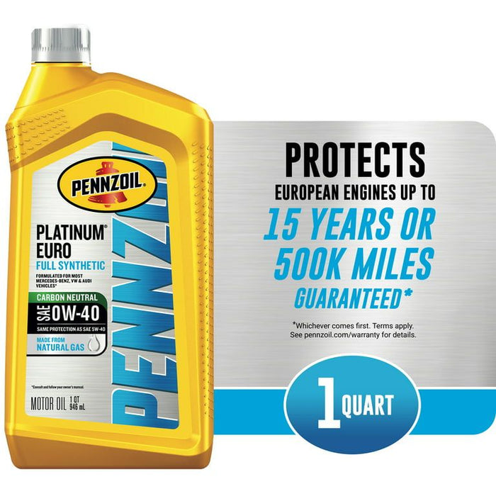 Pennzoil Platinum Euro Full Synthetic 0W-40 Motor Oil, 1 Quart