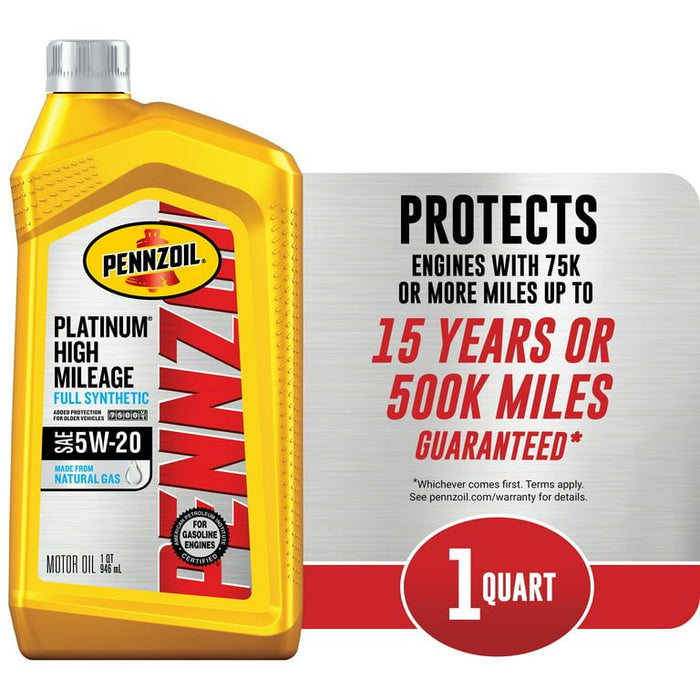 Pennzoil Platinum High Mileage Full Synthetic 5W-20 Motor Oil, 1 Quart