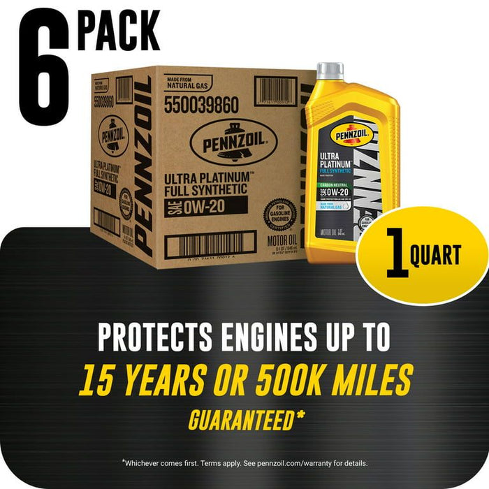 Pennzoil Ultra Platinum Full Synthetic 0W-20 Motor Oil, 5 Quart (3 Pack)