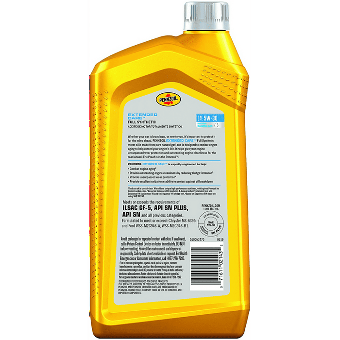 Pennzoil Extended Care Full Synthetic 5W-30 Motor Oil, 1 Quart