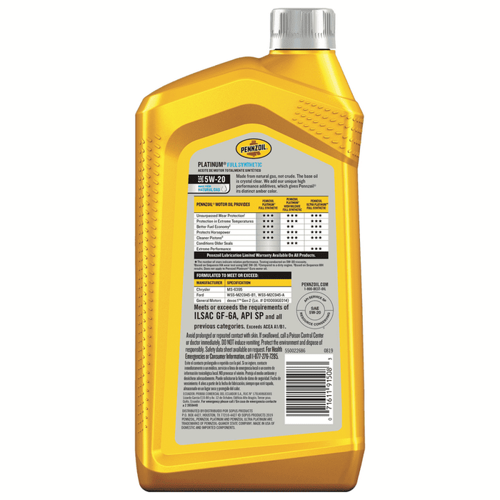 Pennzoil Platinum Full Synthetic 5W-20 Motor Oil, 1-Quart