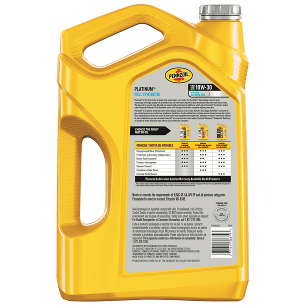 Pennzoil Platinum Full Synthetic 10W-30 Motor Oil, 5-Quart