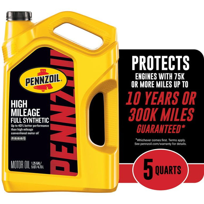 Pennzoil Full Synthetic High Mileage 0W-20 Motor Oil, 5 Quart