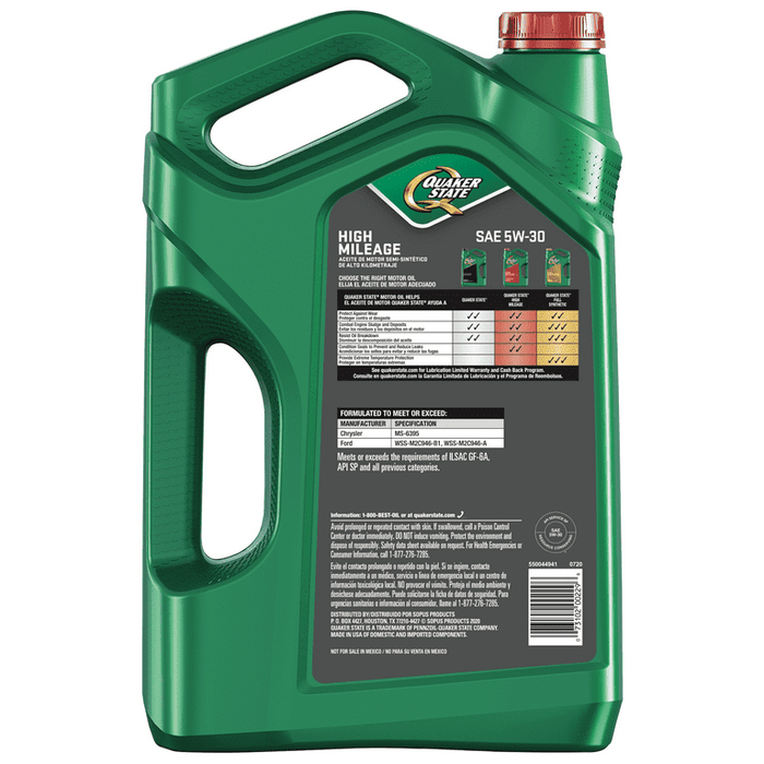 Quaker State High Mileage 5W-30 Synthetic Blend Motor Oil for Vehicles over 75K Miles, 5-Quart