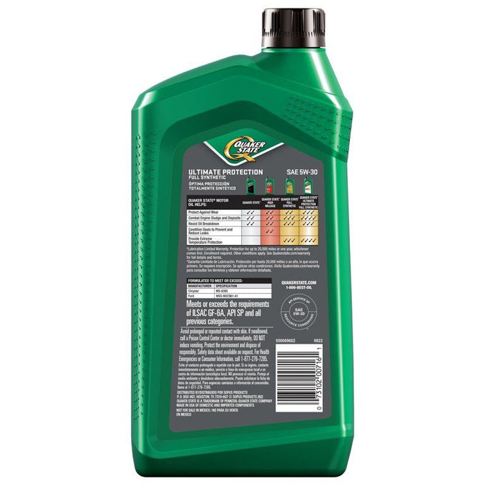 Quaker State Full Synthetic Ultimate Protection Dexos 5W-30 Motor Oil, 1 Quart