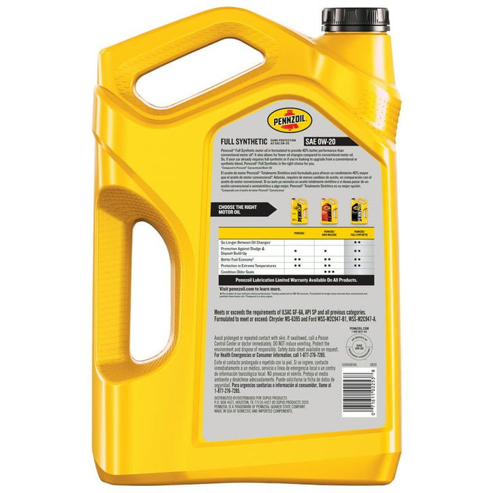 Pennzoil Full Synthetic 0W-20 Motor Oil, 5 Quart