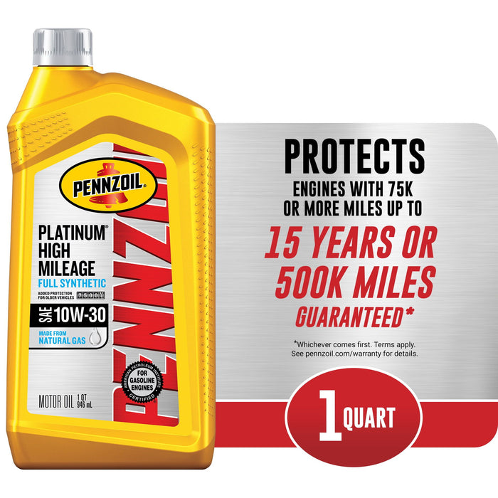 Pennzoil Platinum High Mileage Full Synthetic 10W-30 Motor Oil, 1 Quart