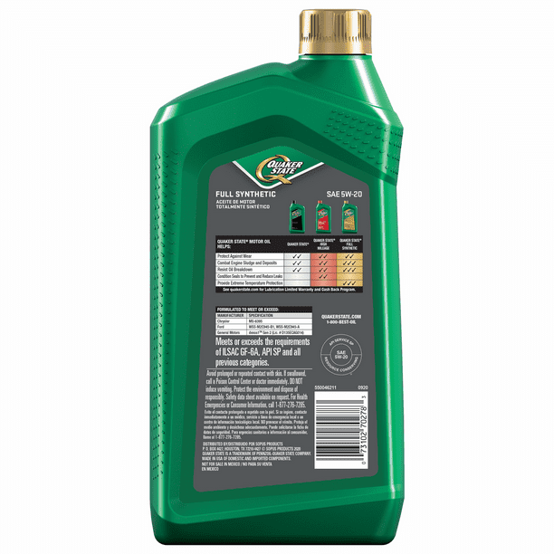 Quaker State Full Synthetic 5W-20 Motor Oil, 1-Quart