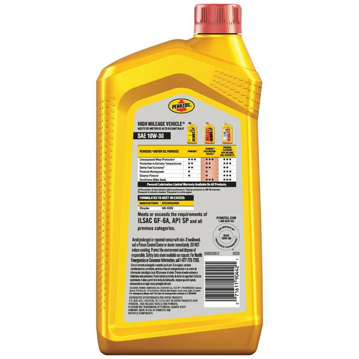 Pennzoil High Mileage 10W-30 Motor Oil for Vehicles over 75K Miles, 1 Quart