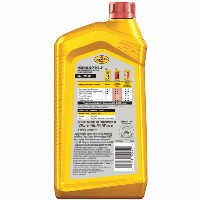 Pennzoil High Mileage 5W-30 Motor Oil for Vehicles over 75K Miles, 1 Quart