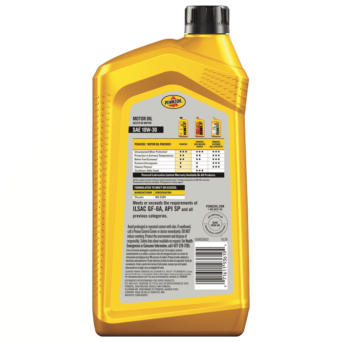 Pennzoil Conventional 10W-30 Motor Oil, 1-Quart