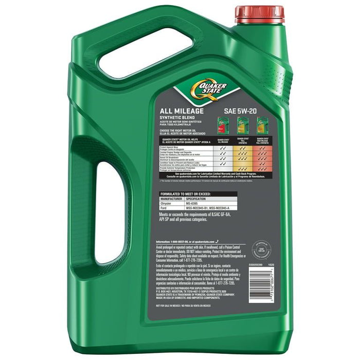 Quaker State All Mileage Synthetic Blend 5W-20 Motor Oil, 5 Quart