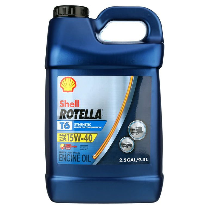 Shell Rotella T6 Full Synthetic 15W-40 Diesel Engine Motor Oil, 2.5 Gallon