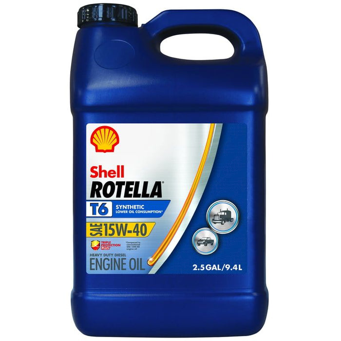 Shell Rotella T6 Full Synthetic 15W-40 Diesel Engine Motor Oil, 2.5 Gallon