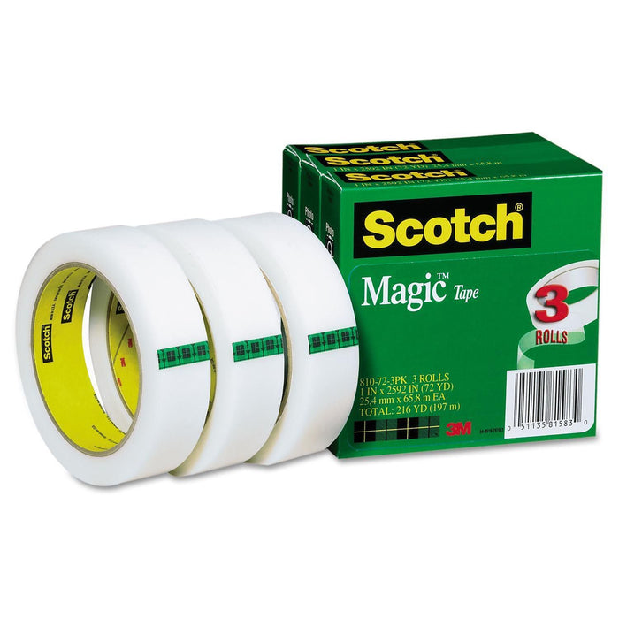 Scotch Magic Tape 1" x 2592" 3" Core 3/Pack, Clear