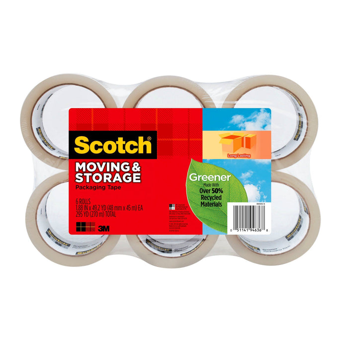 Scotch Greener Packaging Tape, 1.88" x 49.2 yd., Clear, 6 Rolls