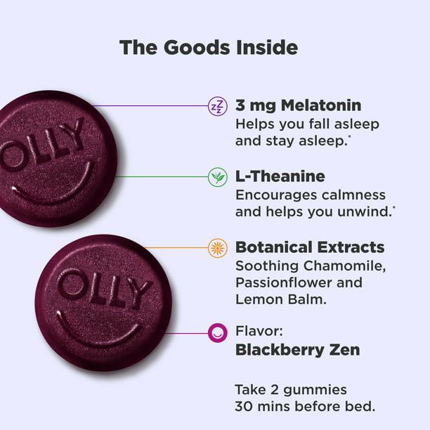 OLLY Sleep Gummy Supplement, 3mg Melatonin, L Theanine, Chamomile, Blackberry, 50 Count