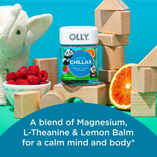 OLLY Kids Chillax Gummy, Chewable Supplement, Magnesium, L-Theanine, Sunny Sherbet, 50 Count