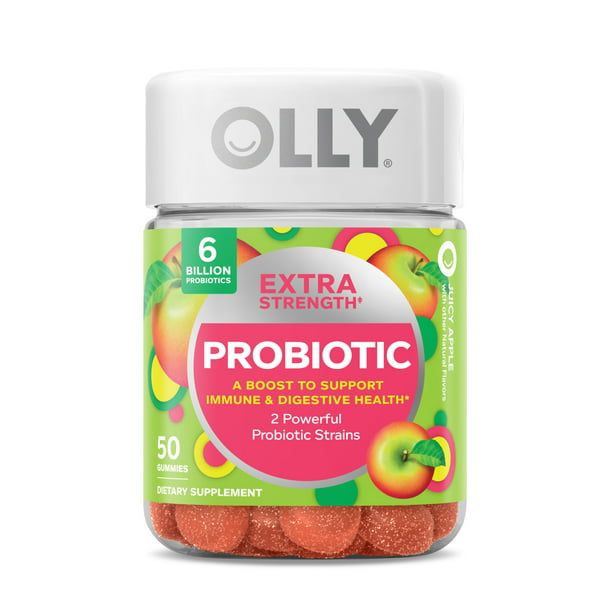 OLLY Extra Strength Probiotic Gummy, 6 Billion CFUs, 2 Strains, Supplement, 50 Count