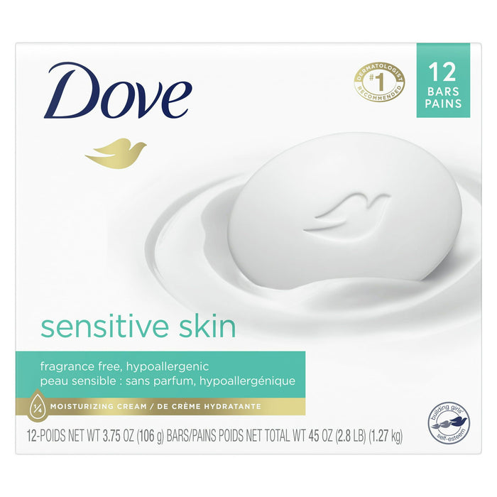 D ove Beauty Bar Sensitive Skin More Moisturizing Than Bar Soap, 3.75 oz, 12 Bars