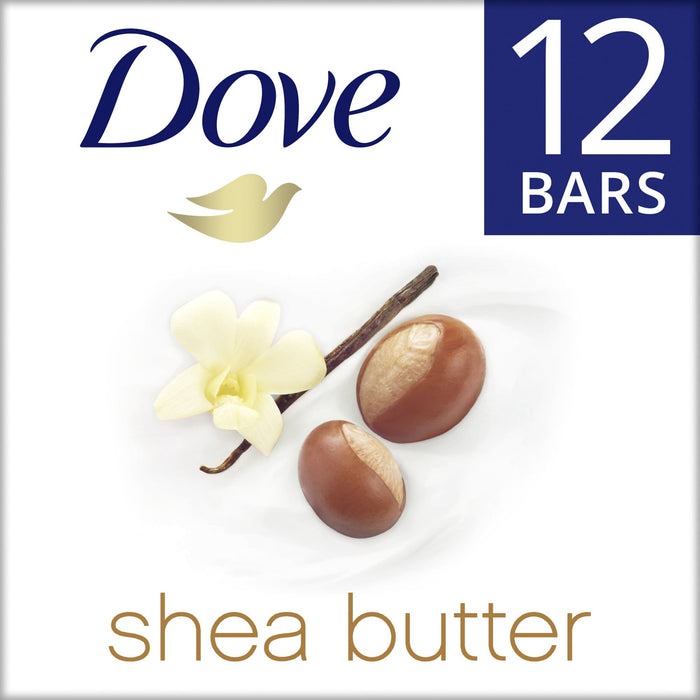 D ove Beauty Bar Gentle Skin Cleanser Shea Butter More Moisturizing Than Bar Soap, 3.75 oz, 12 Bars