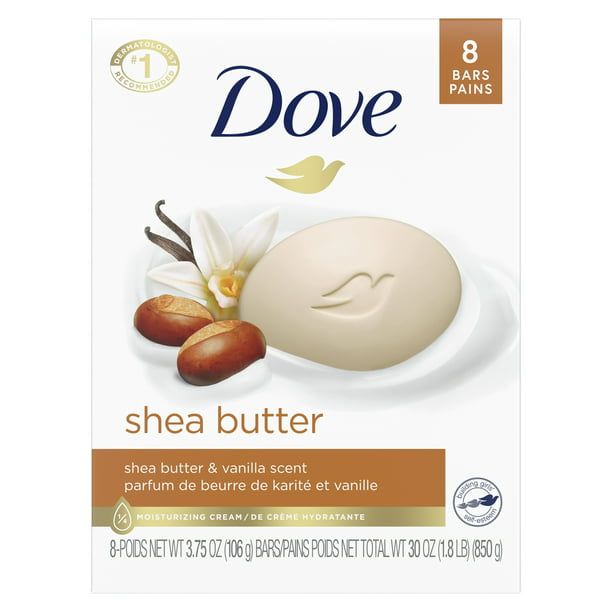 D ove Beauty Bar Gentle Skin Cleanser Shea Butter More Moisturizing Than Bar Soap, 3.75 oz, 8 Bars