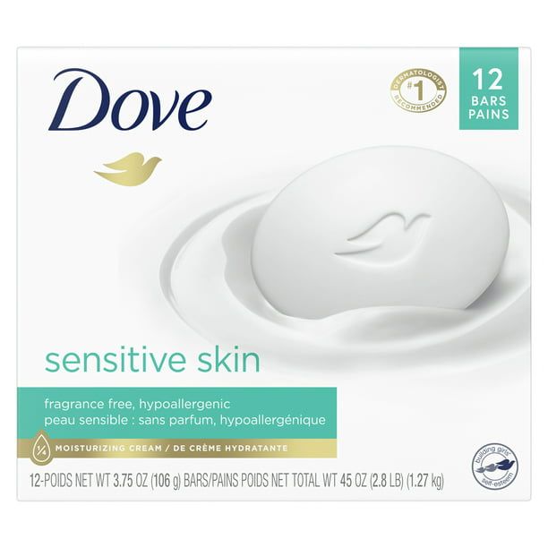 D ove Beauty Bar Sensitive Skin More Moisturizing Than Bar Soap, 3.75 oz, 12 Bars