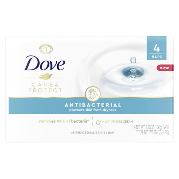 D ove Care & Protect Antibacterial Moisturizing Soap, 3.75 oz, 4 Bars