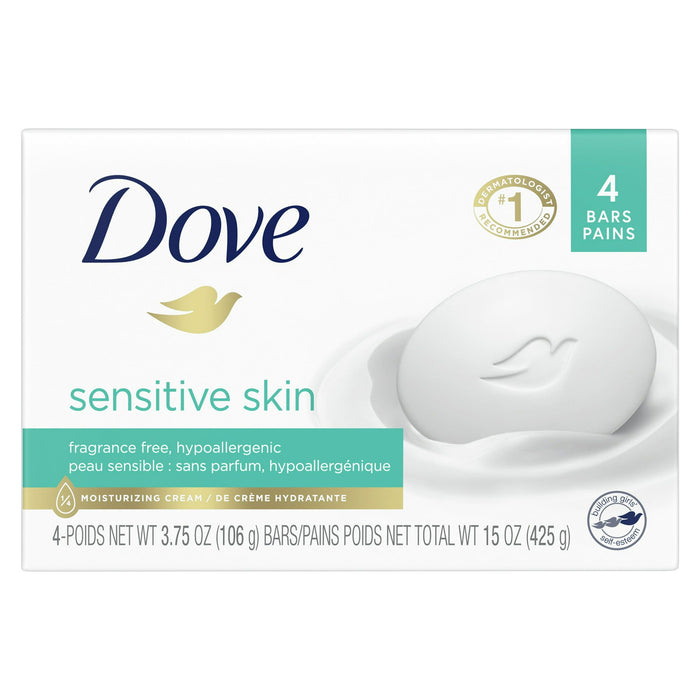 D ove Beauty Bar More Moisturizing Than Bar Soap Sensitive Skin, 3.75 oz, 4 Bars