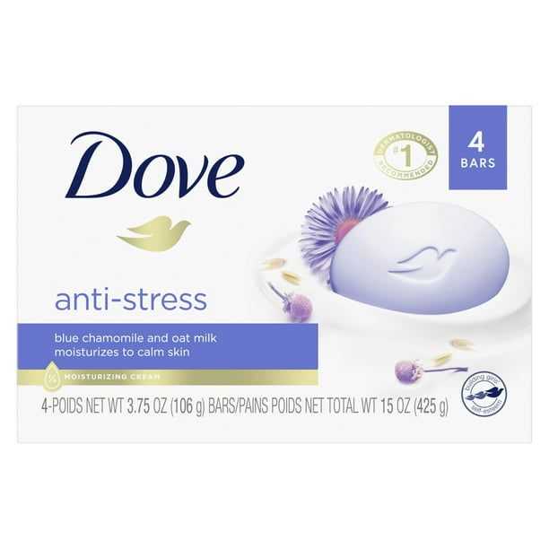 D ove Anti-Stress Blue Chamomile And Oat Milk Cream Bar 3.75 oz, 4 Count