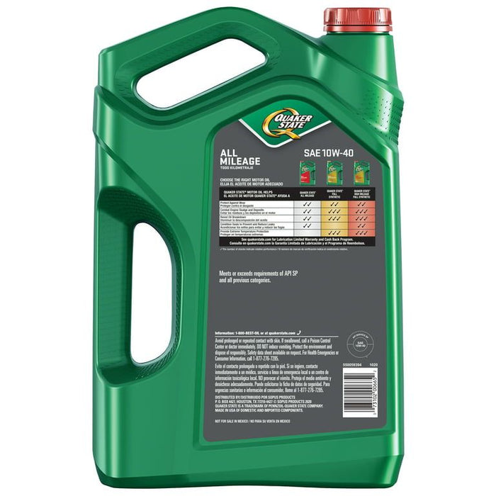 Quaker State All Mileage 10W-40 Motor Oil, 5 Quart