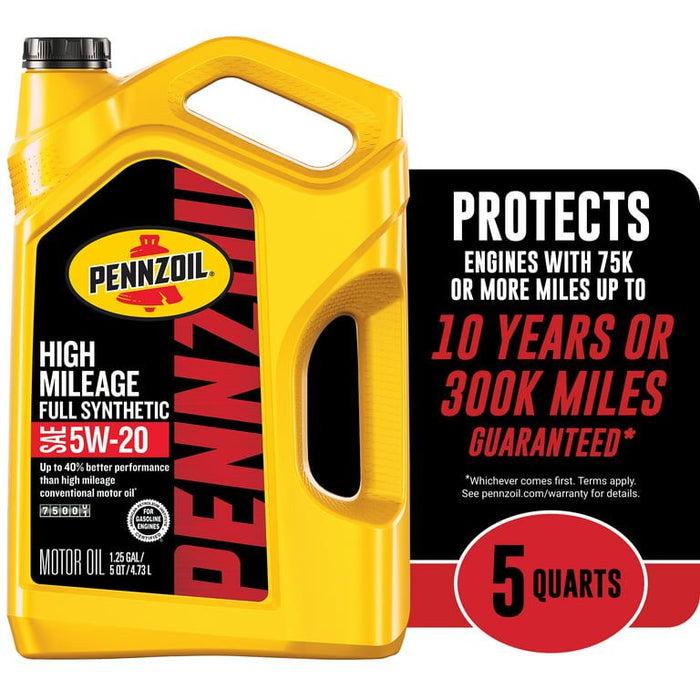 Pennzoil Full Synthetic High Mileage 5W-20 Motor Oil, 5 Quart