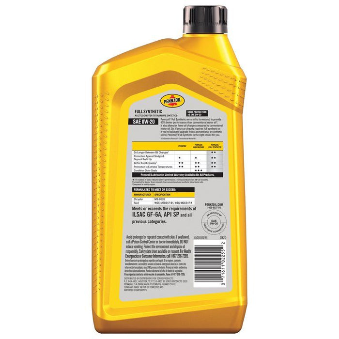 Pennzoil Full Synthetic 0W-20 Motor Oil, 1 Quart