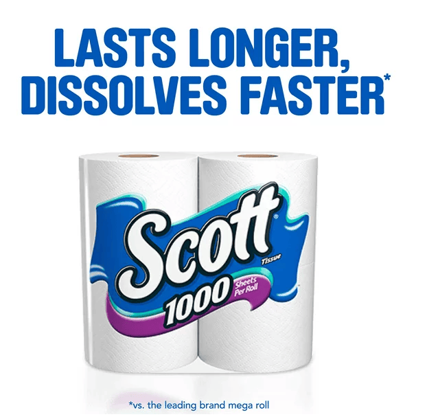 Scott 1,000 Toilet Paper, 12 Rolls, 1,000 Sheets per Roll