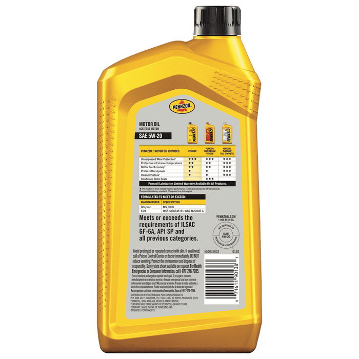 Pennzoil Synthetic Blend 5W-20 Motor Oil, 1-Quart