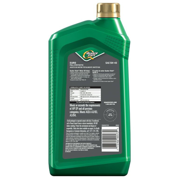 Quaker State Euro Full Synthetic 5W-40 Motor Oil, 1-Quart