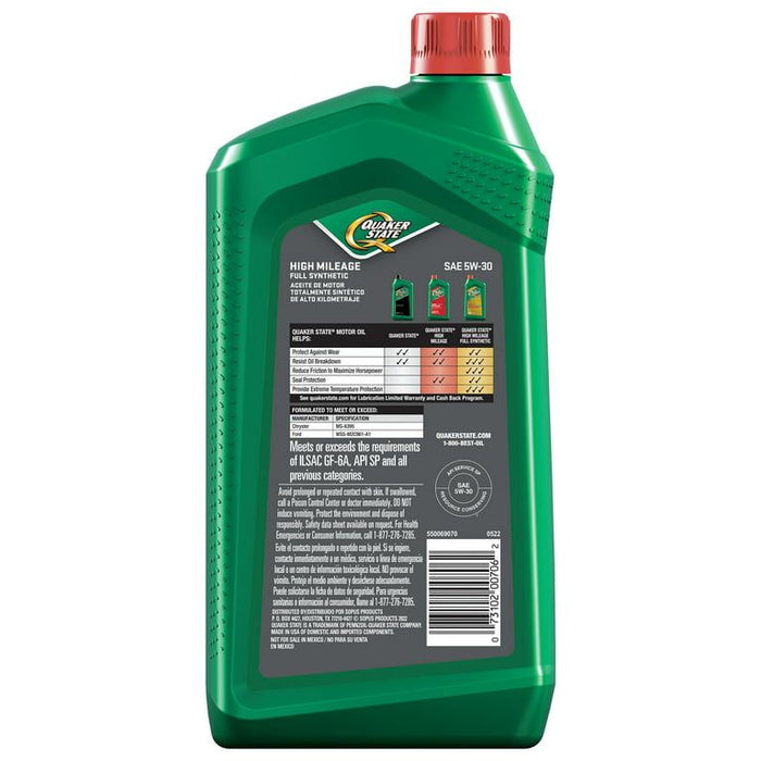 Quaker State Full Synthetic Dexos High Mileage 5W-30 Motor Oil, 1 Quart