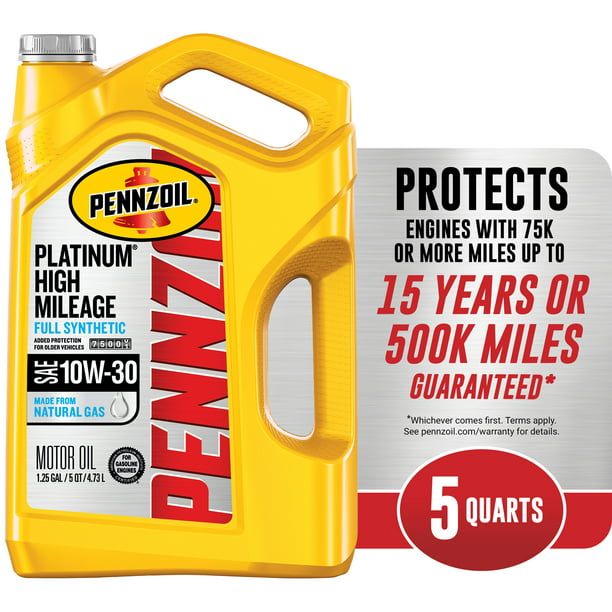 Pennzoil Platinum High Mileage Full Synthetic 10W-30 Motor Oil, 5 Quart