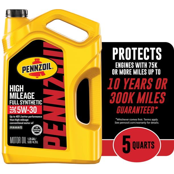 Pennzoil Full Synthetic High Mileage 5W-30 Motor Oil, 5 Quart