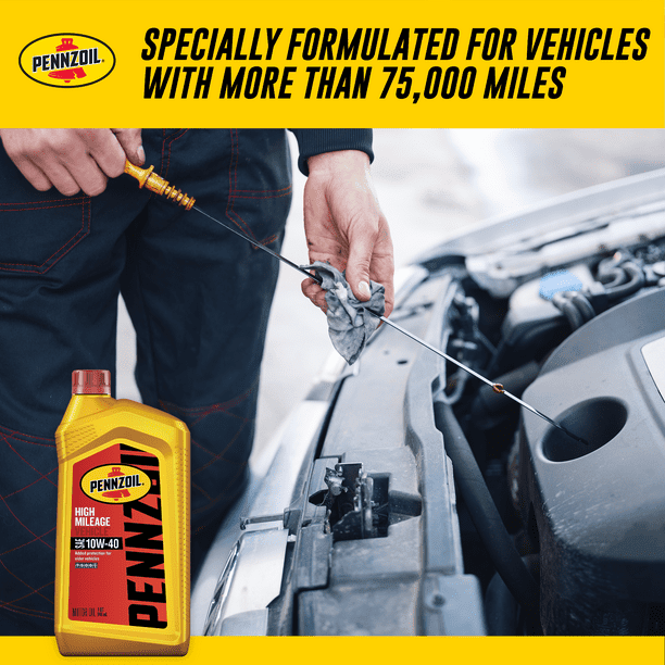 Pennzoil High Mileage 10W-40 Motor Oil for Vehicles over 75K Miles, 1 Quart