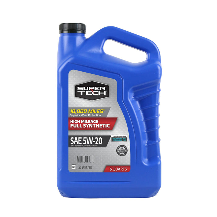 Super Tech High Mileage Full Synthetic SAE 5W-20 Motor Oil, 5 Quarts