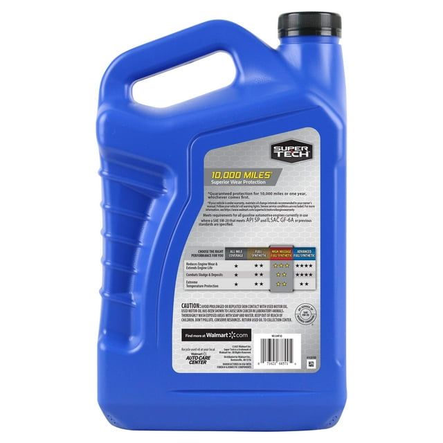 Super Tech High Mileage Full Synthetic SAE 5W-20 Motor Oil, 5 Quarts